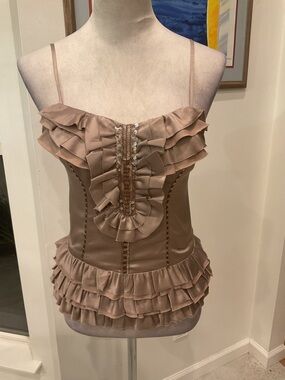 Y2K LaRok Taupe Ruffled Satin Camisole